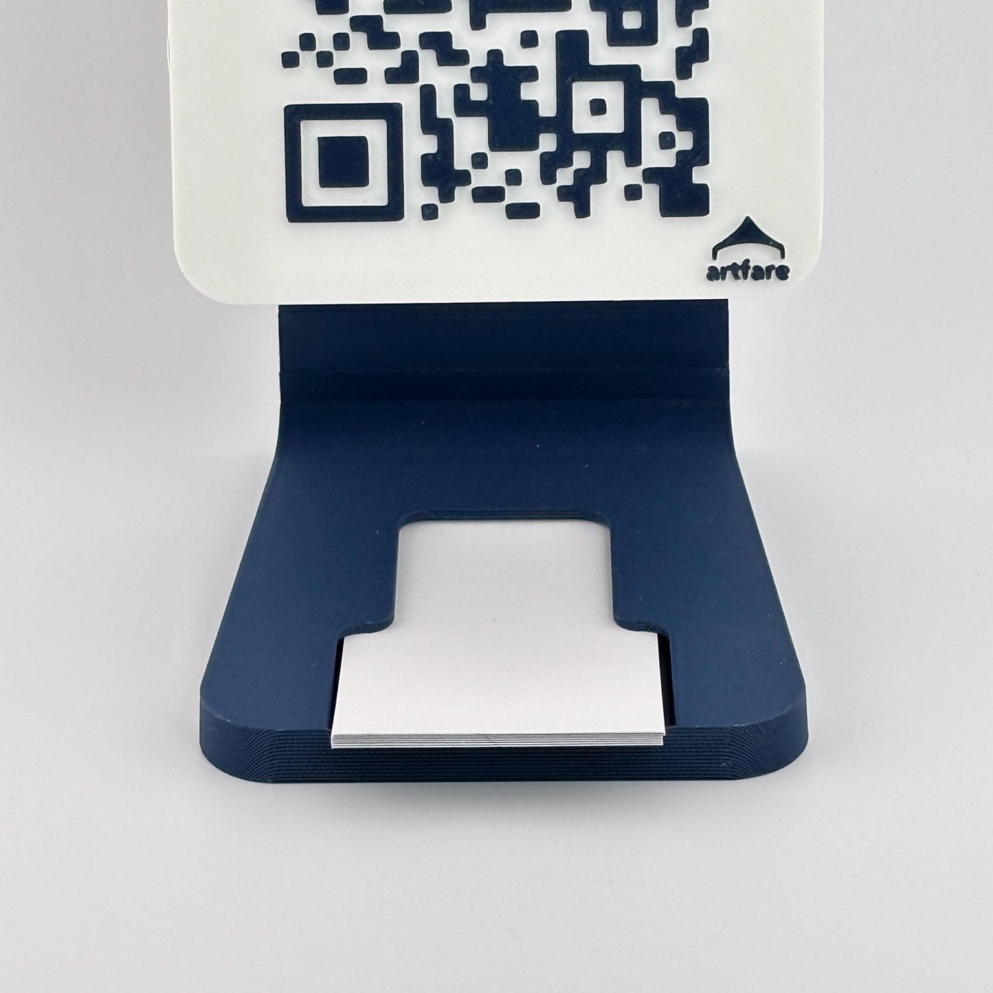 Artfare Compact QR payment sign with detail view of business card holder stand