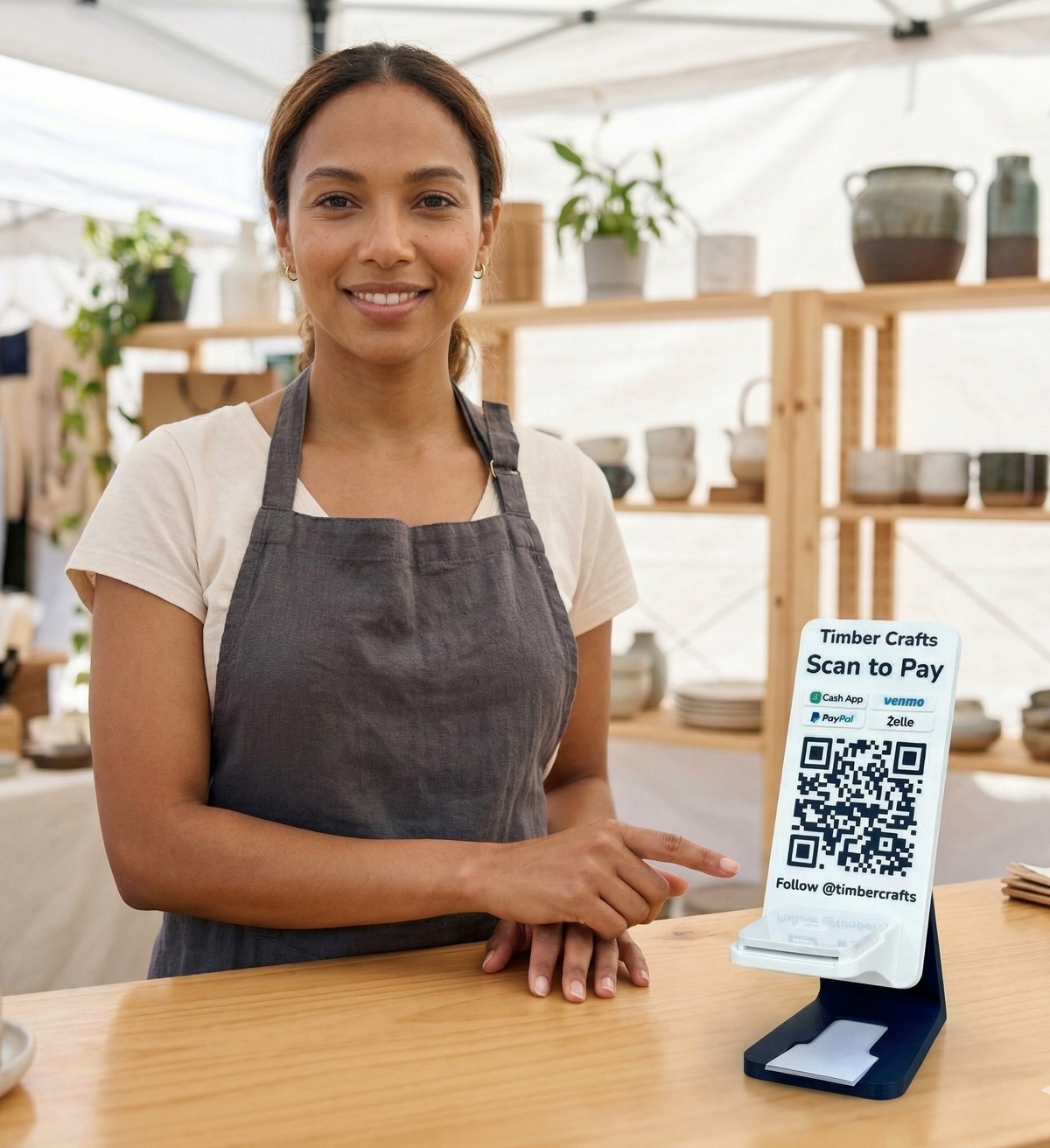 Artfare QR payment sign in use on counter