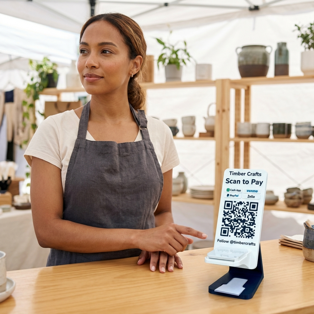 Artfare QR payment sign in use on counter
