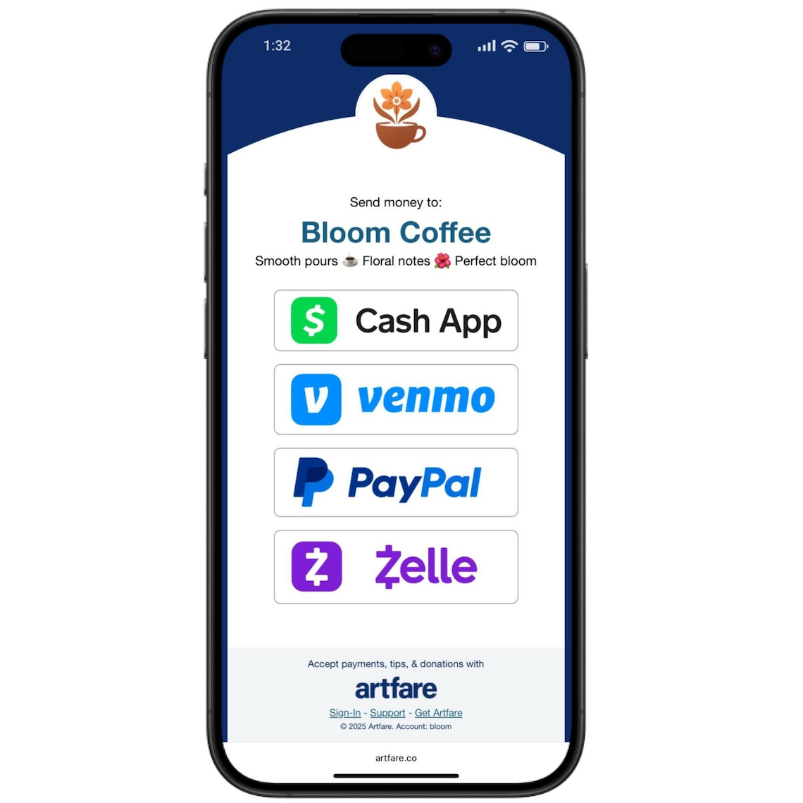 mobile payment app selection screen with Venmo Cash App PayPal Zelle