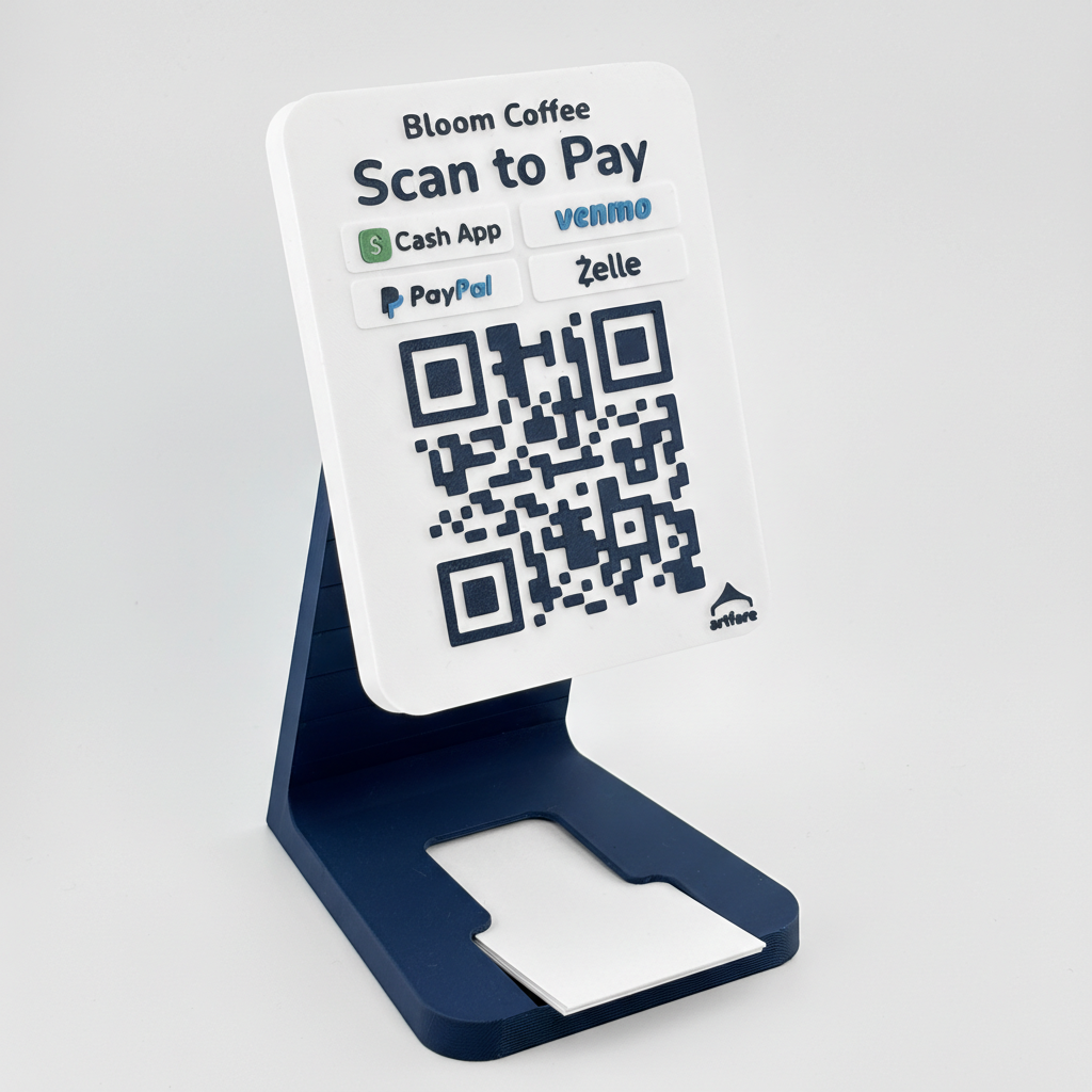 Artfare QR payment sign on counter display
