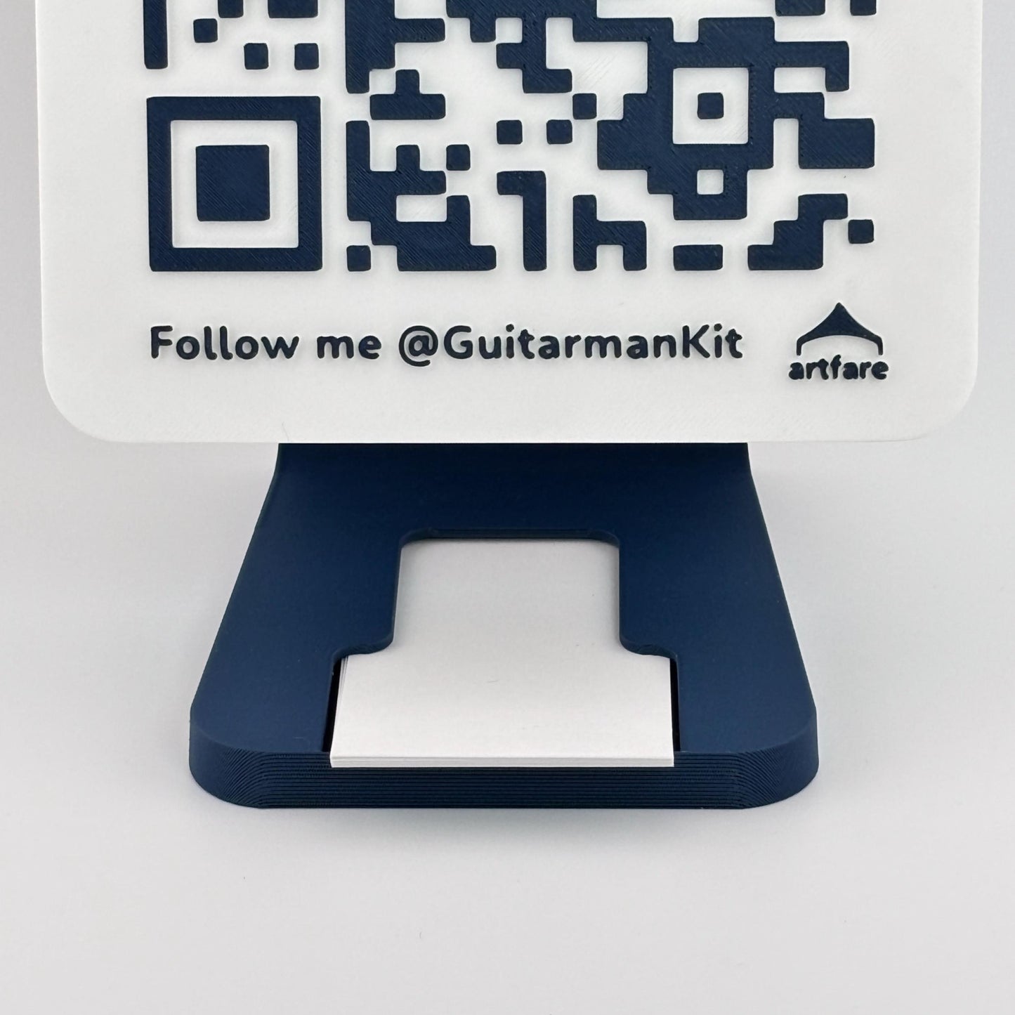Artfare Max QR payment sign front view with business card stand close up