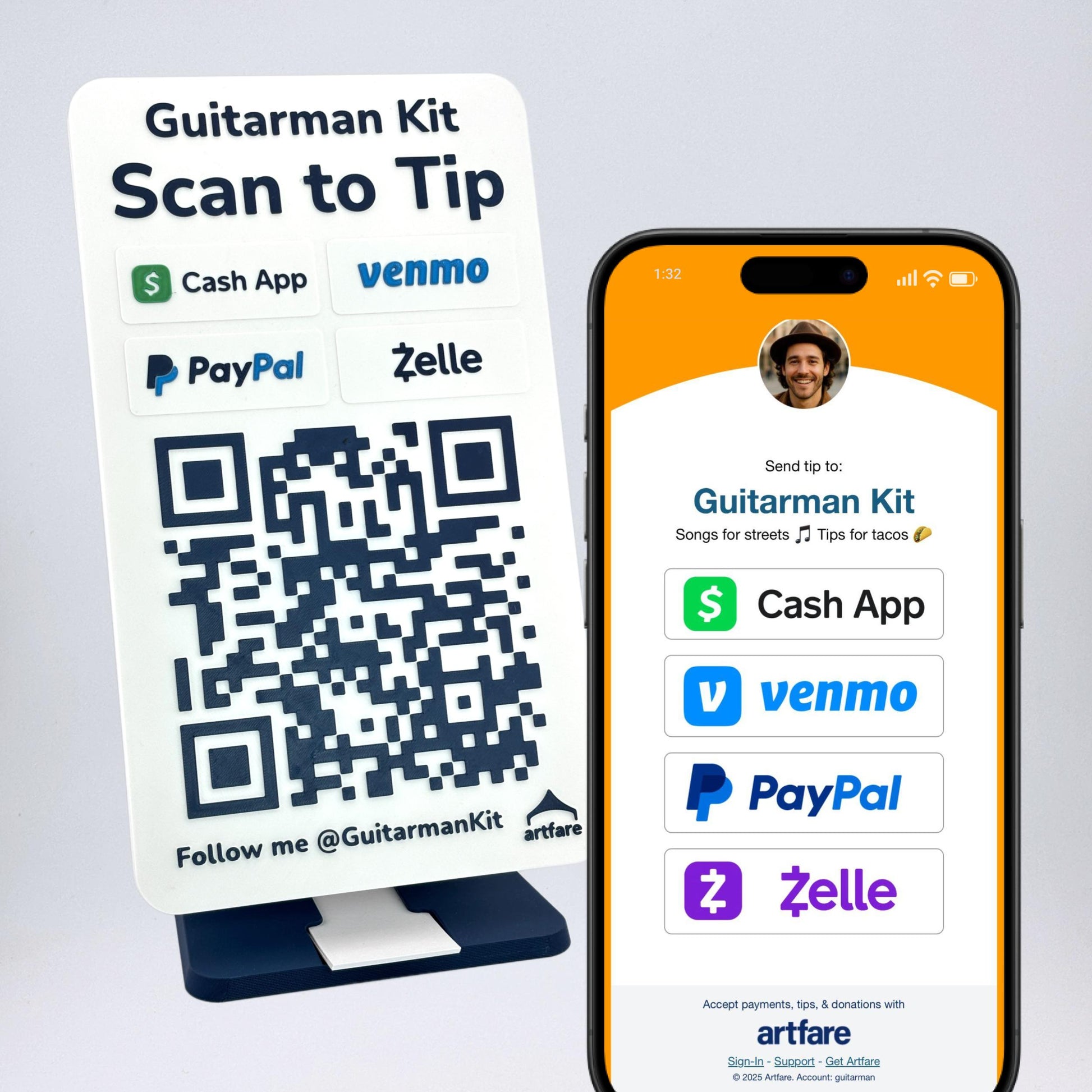 Artfare Mega QR payment sign with phone scan example to accept  Venmo Cash App PayPal Zelle