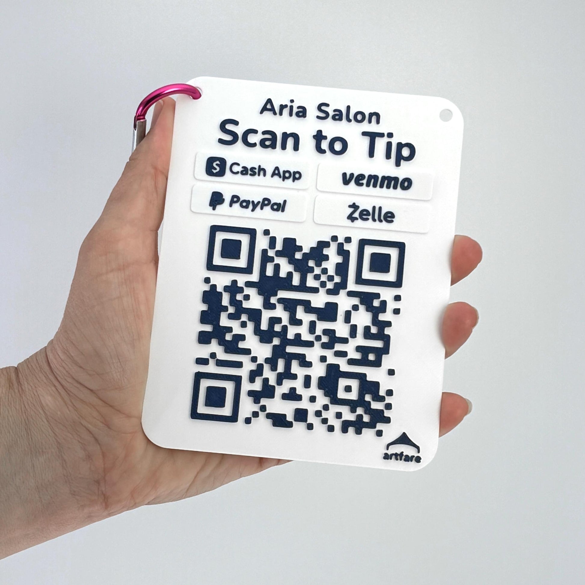 Artfare Micro QR payment sign for Venmo Cash App PayPal Zelle scan to tip handheld