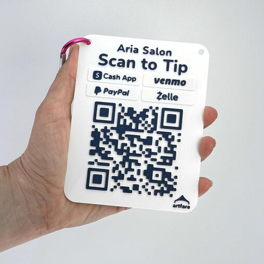 Artfare Micro QR payment sign for Venmo Cash App PayPal Zelle scan to tip handheld