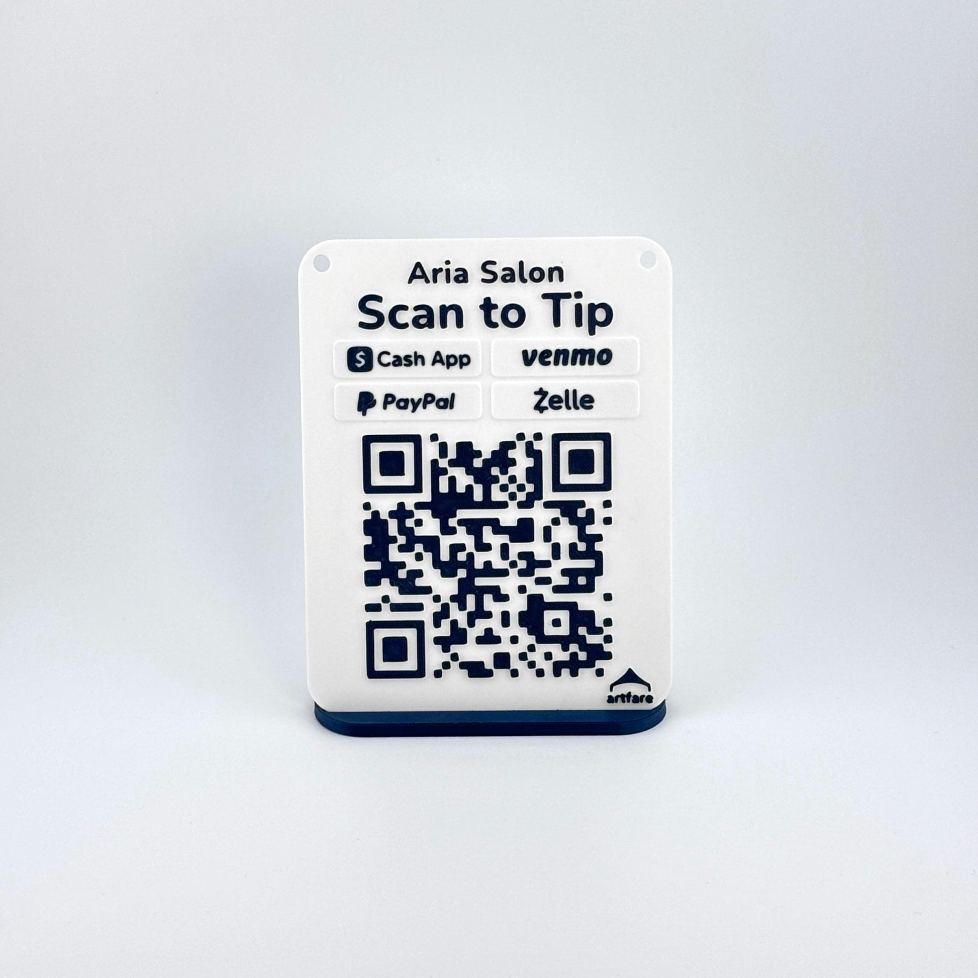 Artfare Micro QR payment sign for Venmo Cash App PayPal Zelle on stand