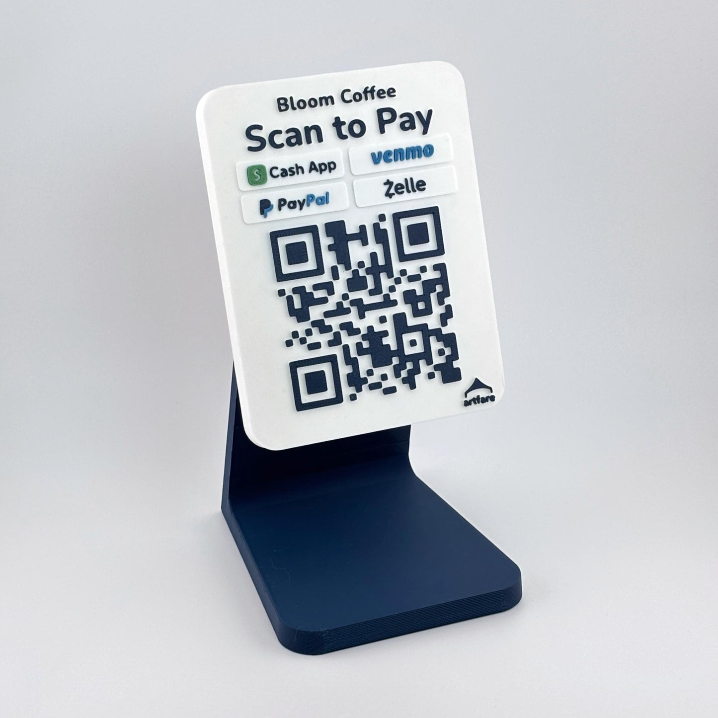 Artfare Compact QR payment sign on counter stand front view Venmo Cash App PayPal Zelle