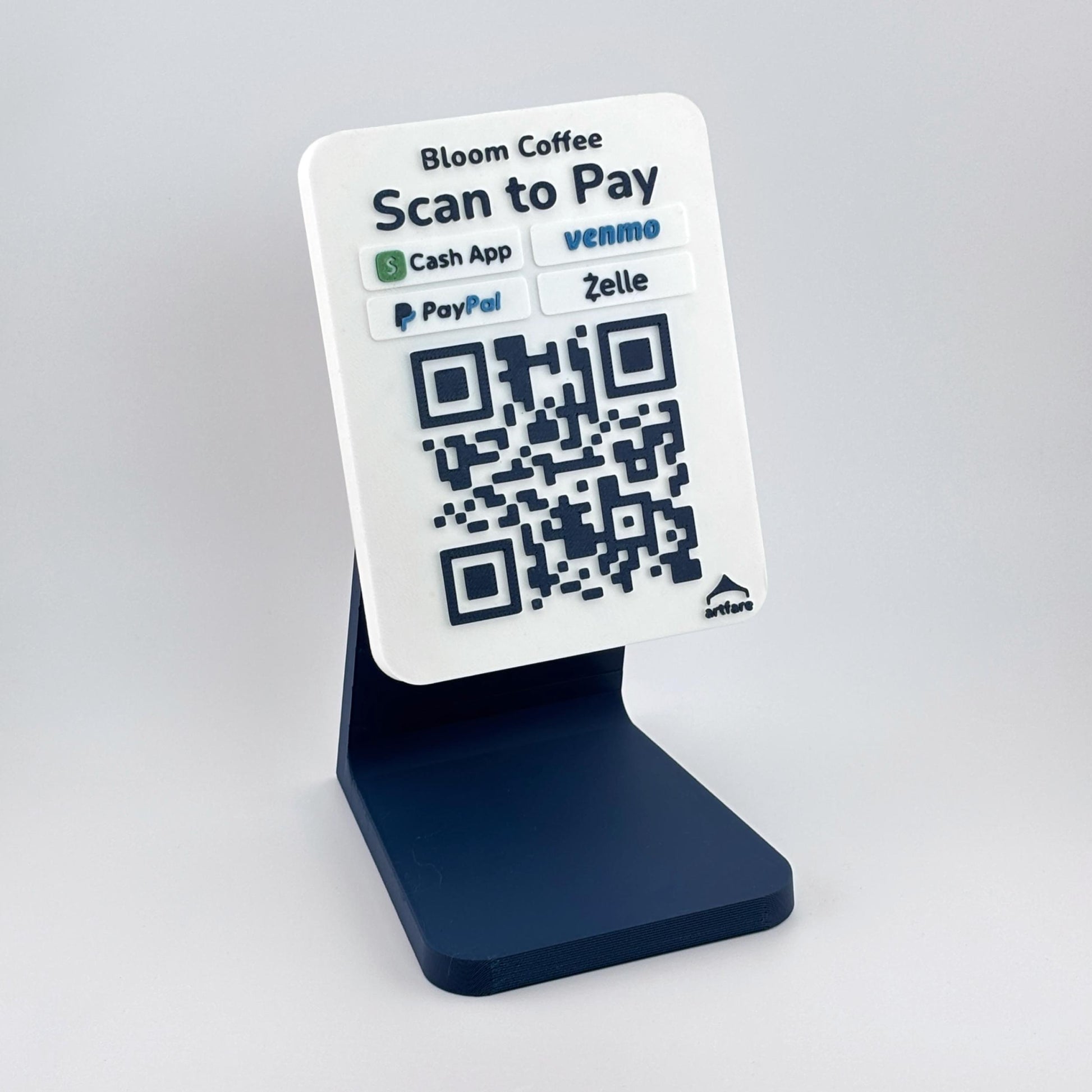 Artfare Compact QR payment sign on counter stand front view Venmo Cash App PayPal Zelle