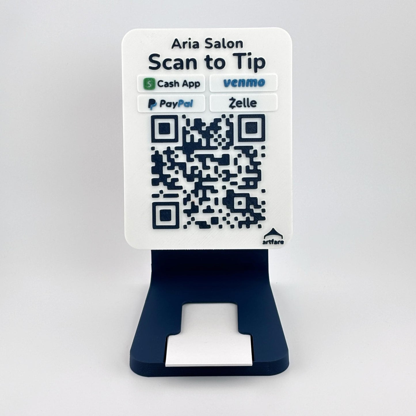 Artfare Compact QR payment sign on counter stand clean studio shot with  Venmo Cash App PayPal Zelle