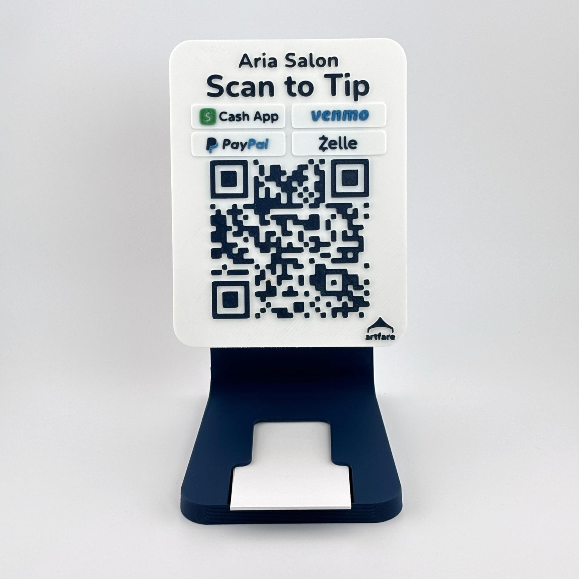 Artfare Compact QR payment sign on counter stand clean studio shot with  Venmo Cash App PayPal Zelle