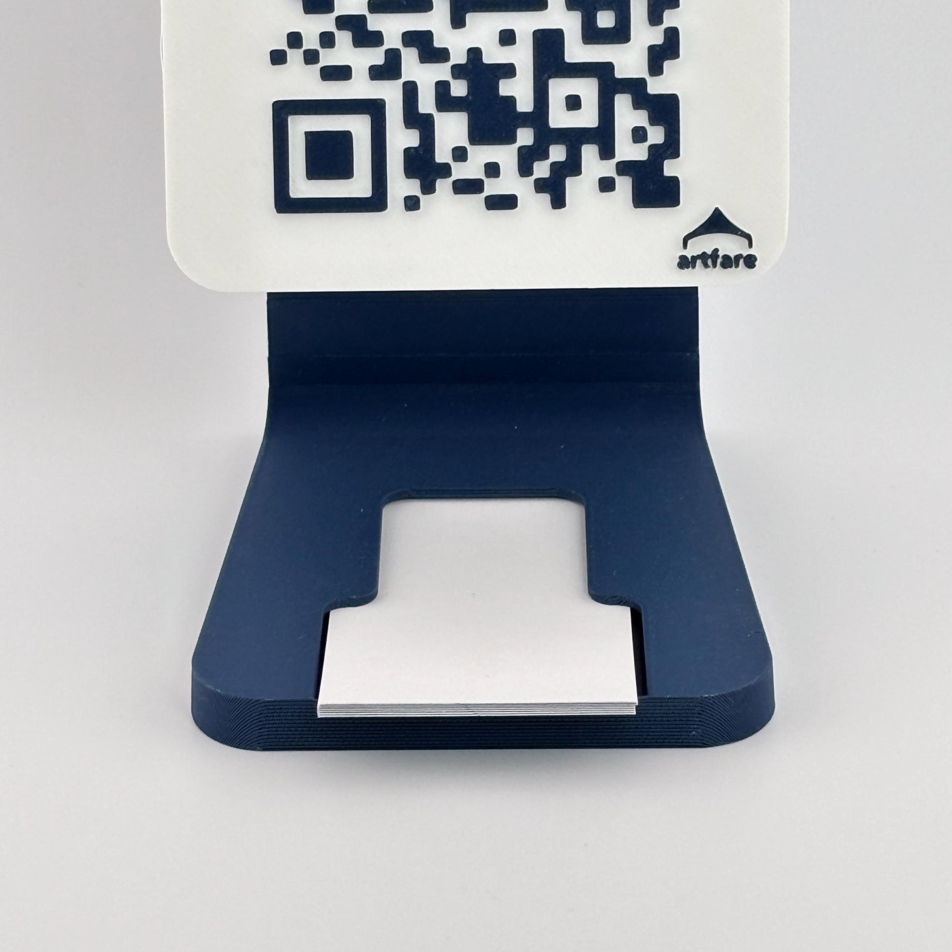 Artfare Compact QR payment sign with detail view of business card holder stand
