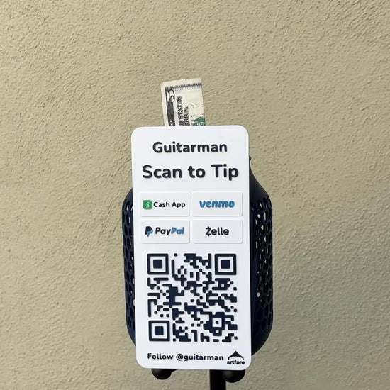 Video of Artfare Tip Jar Slim QR payment sign for Venmo Cash App PayPal Zelle. Scan to use. Scan to activate