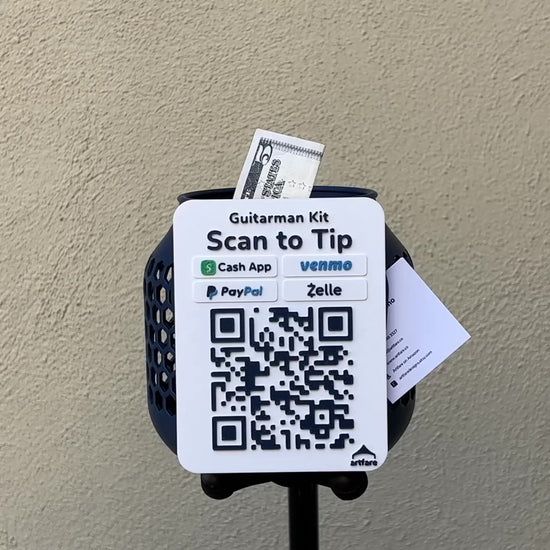 Artfare Compact Tip Jar QR payment sign with business card holder demo video