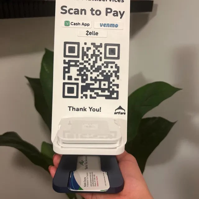 Artfare QR payment sign handheld by customer