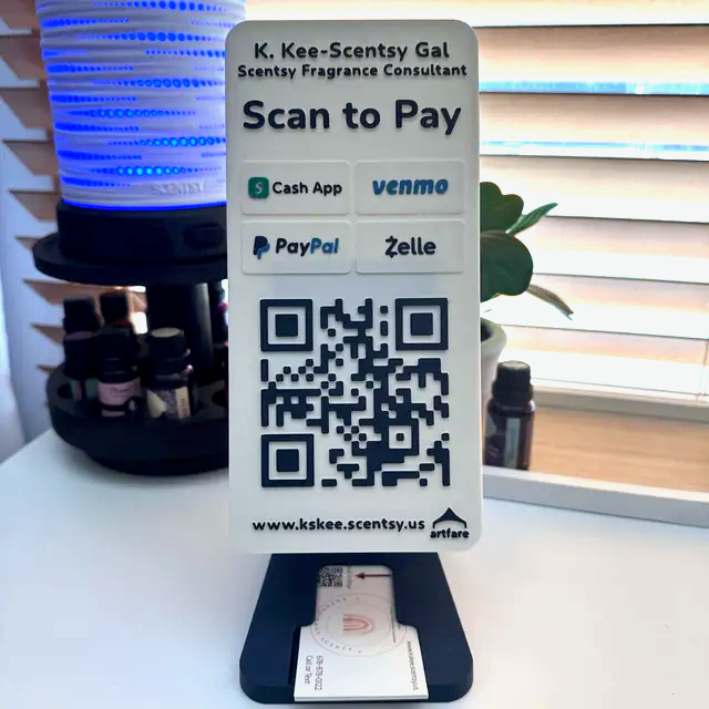 Artfare QR payment sign in use for Scentsy consultant