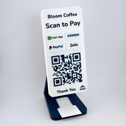Artfare Slim QR payment sign on counter stand front display Venmo Cash App PayPal Zelle