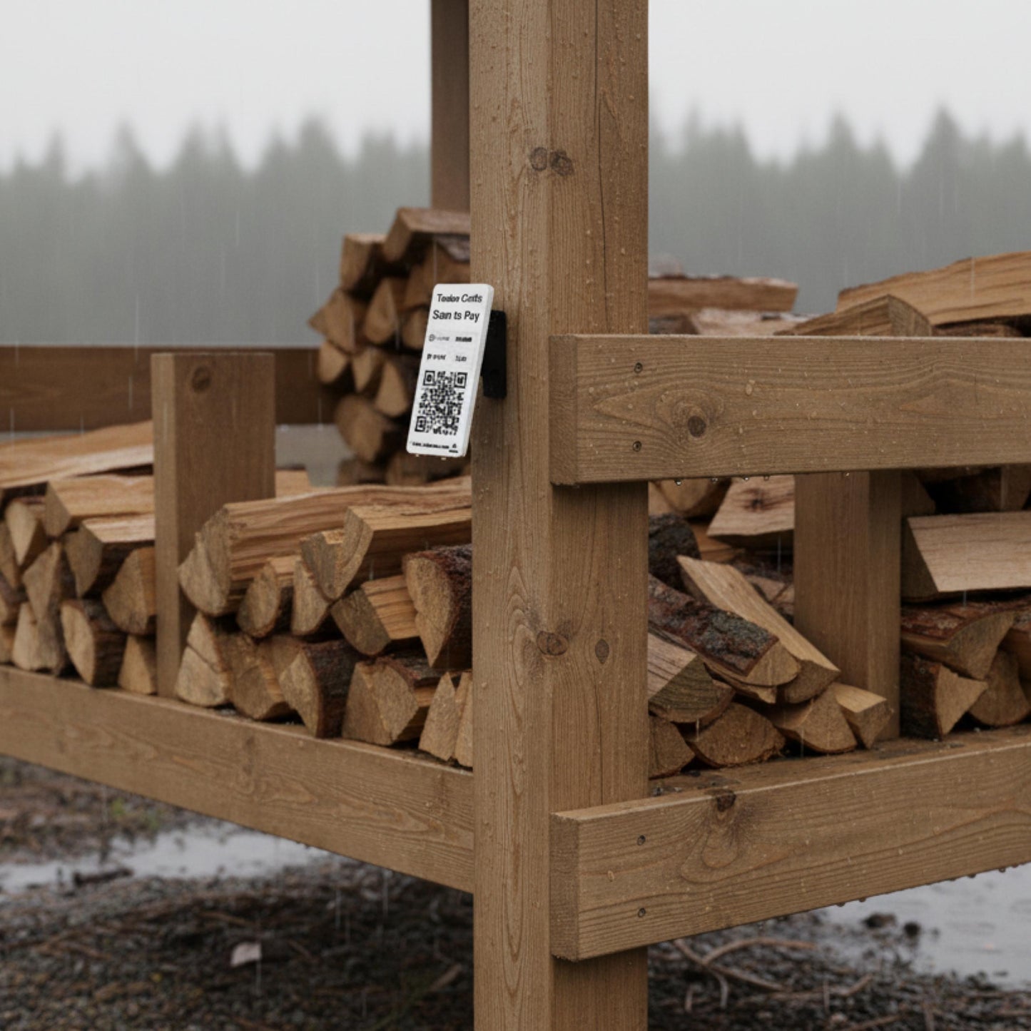 Artfare Slim Outdoor QR payment sign in  firewood stand setup