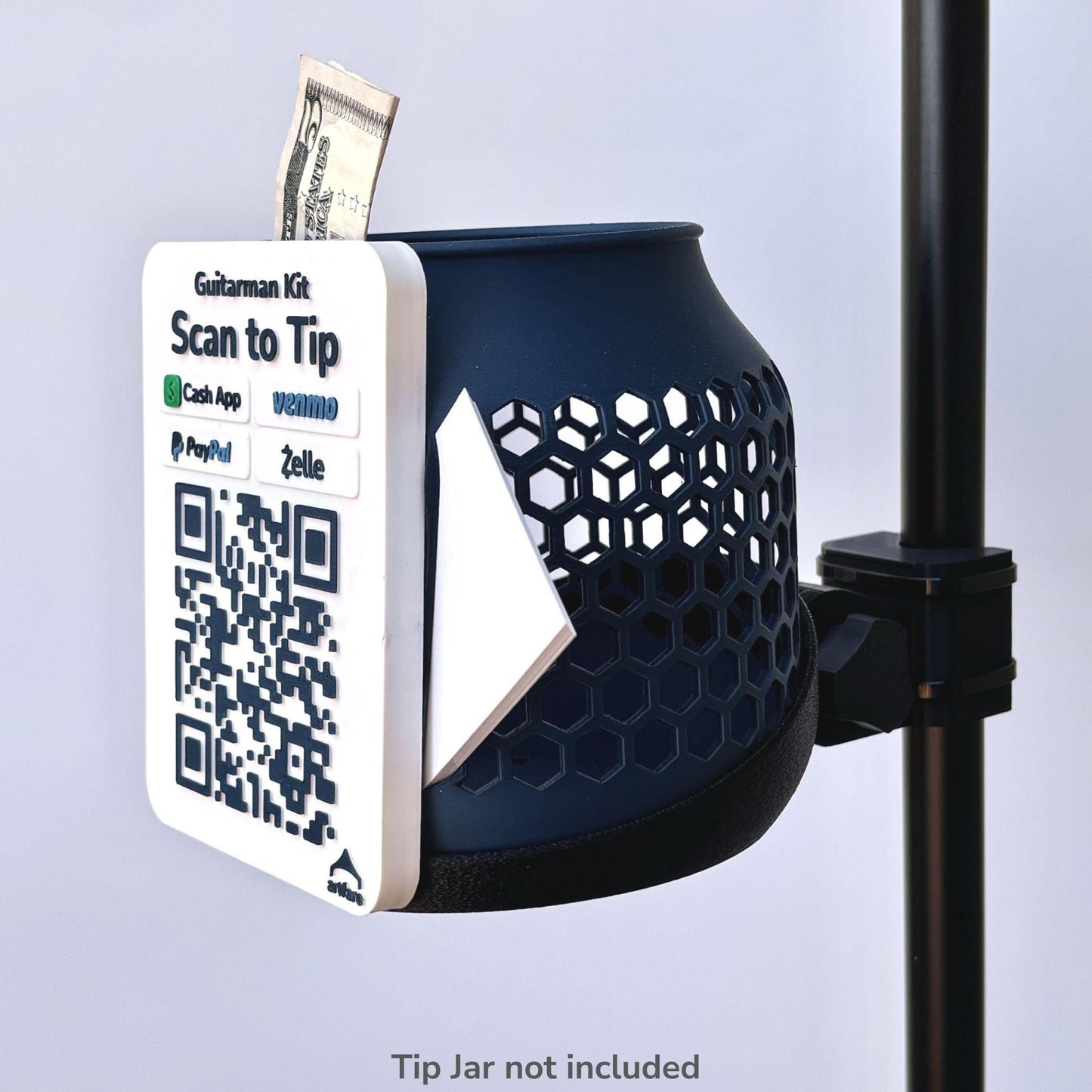Compact Artfare Tip Jar mounted on microphone stand