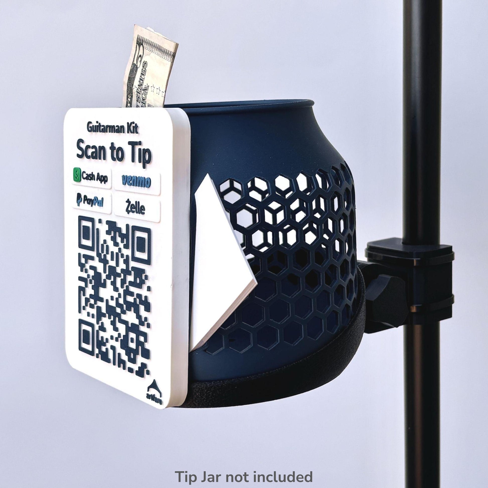 Compact Artfare Tip Jar mounted on microphone stand
