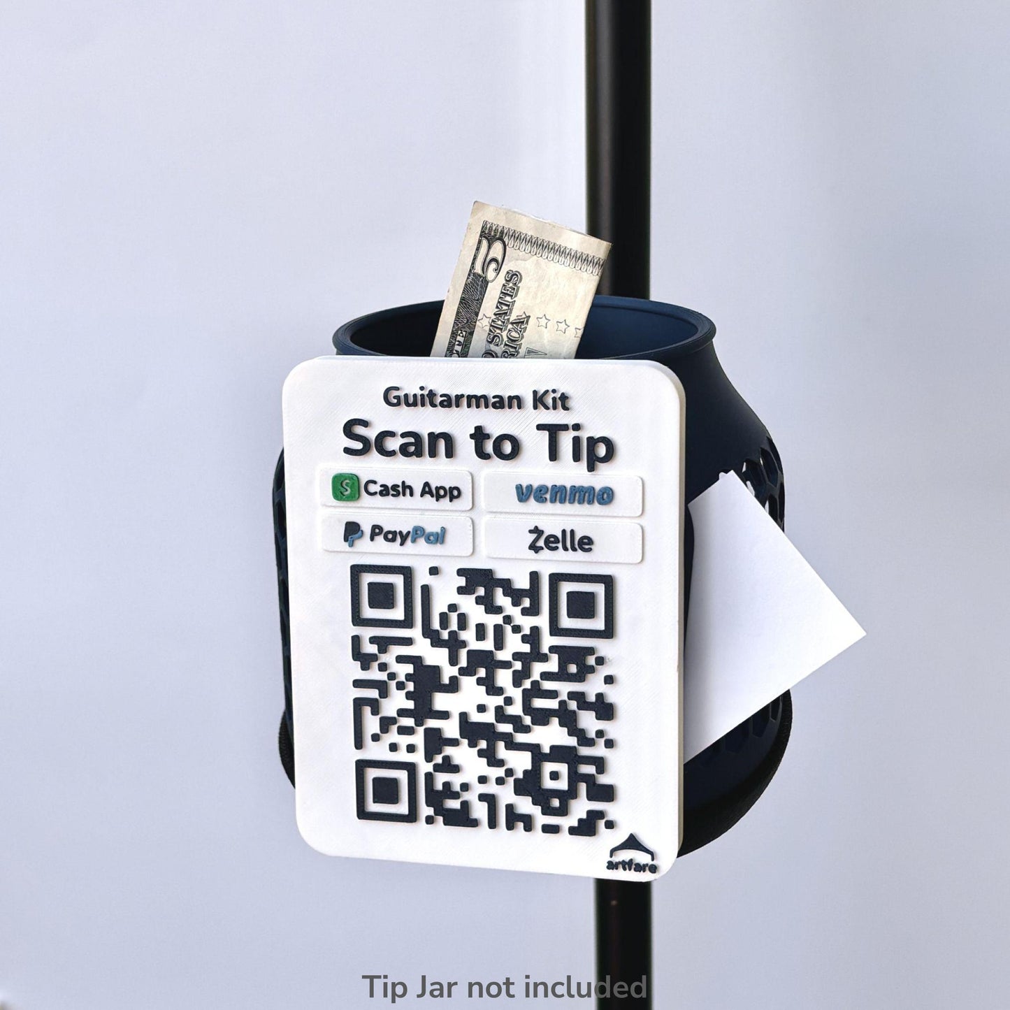 Compact Artfare Tip Jar mounted on microphone stand