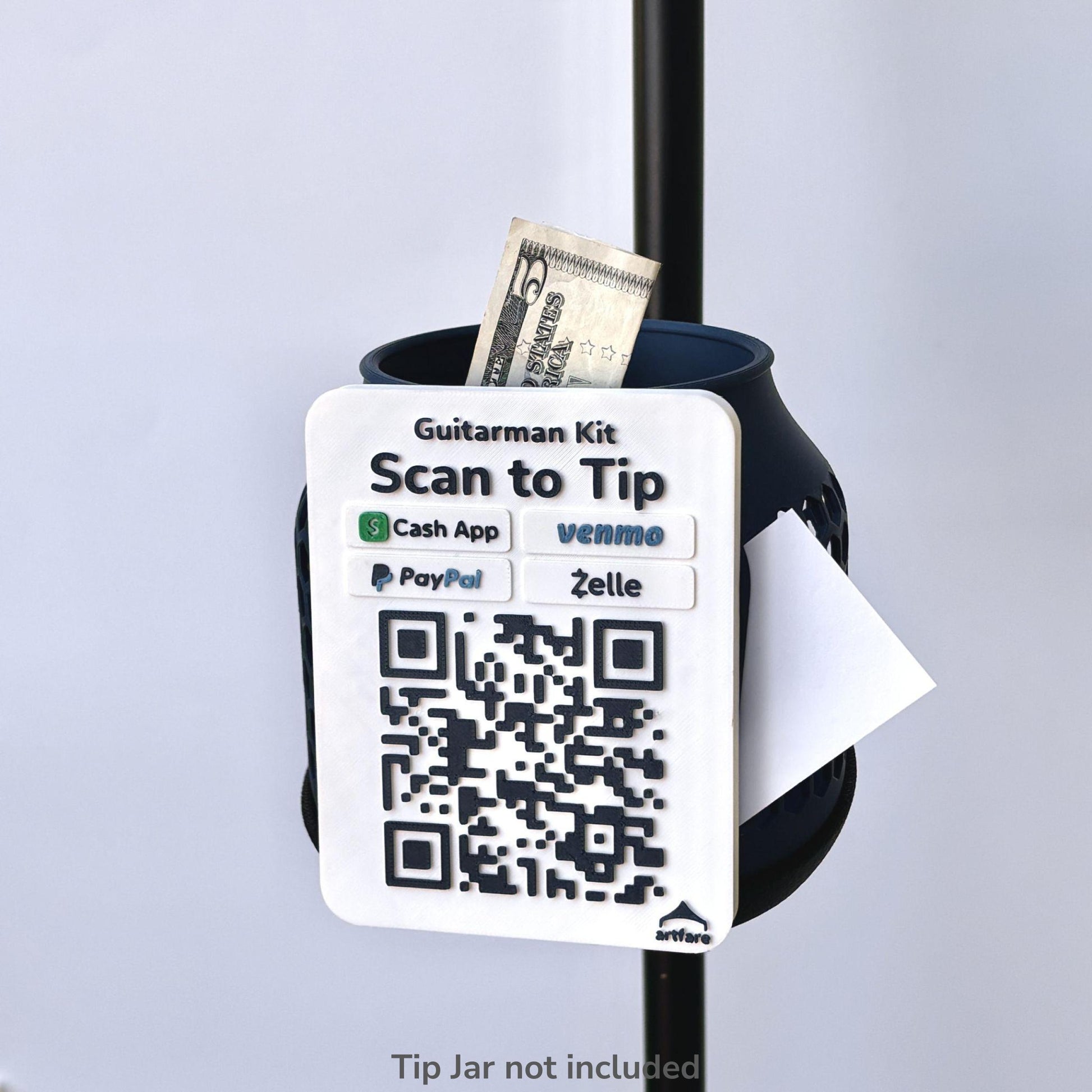 Compact Artfare Tip Jar mounted on microphone stand