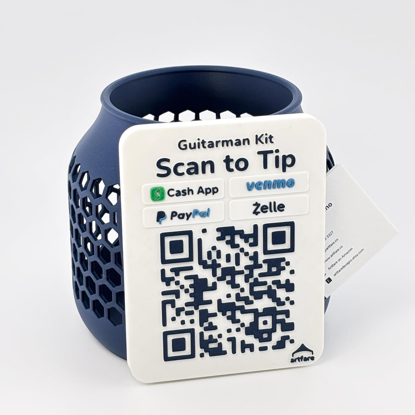 Artfare Compact Tip Jar QR payment sign clean front view