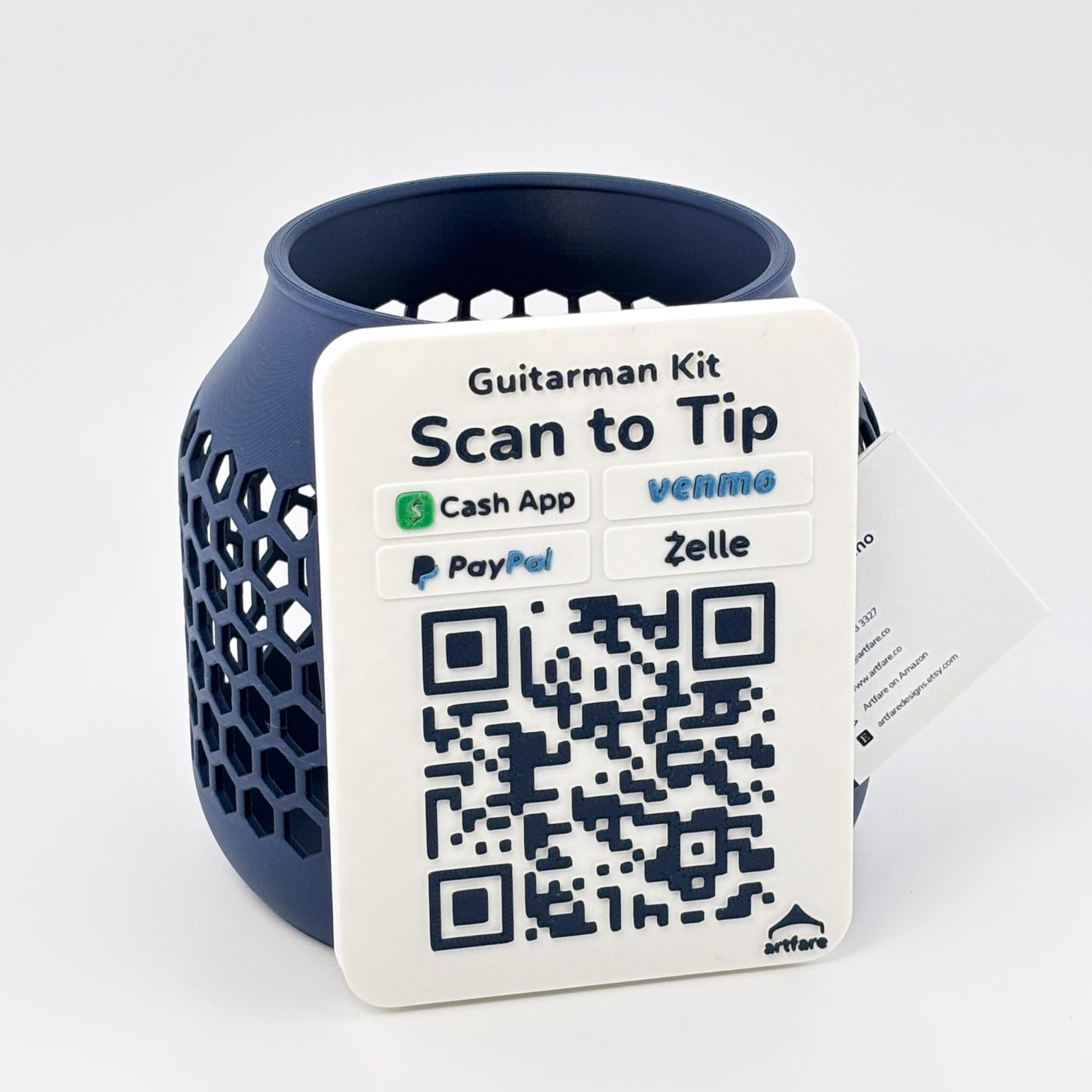 Artfare Compact Tip Jar QR payment sign clean front view