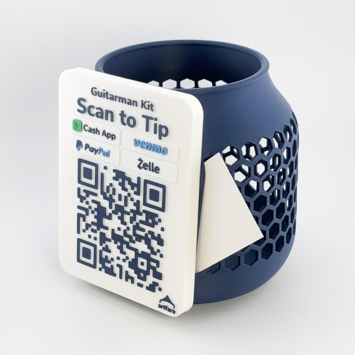 Artfare Compact Tip Jar QR payment sign navy version