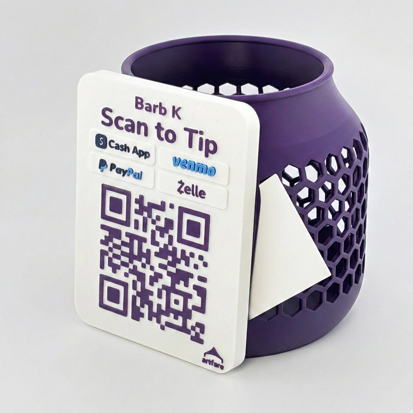 Artfare Compact Tip Jar QR payment sign purple version