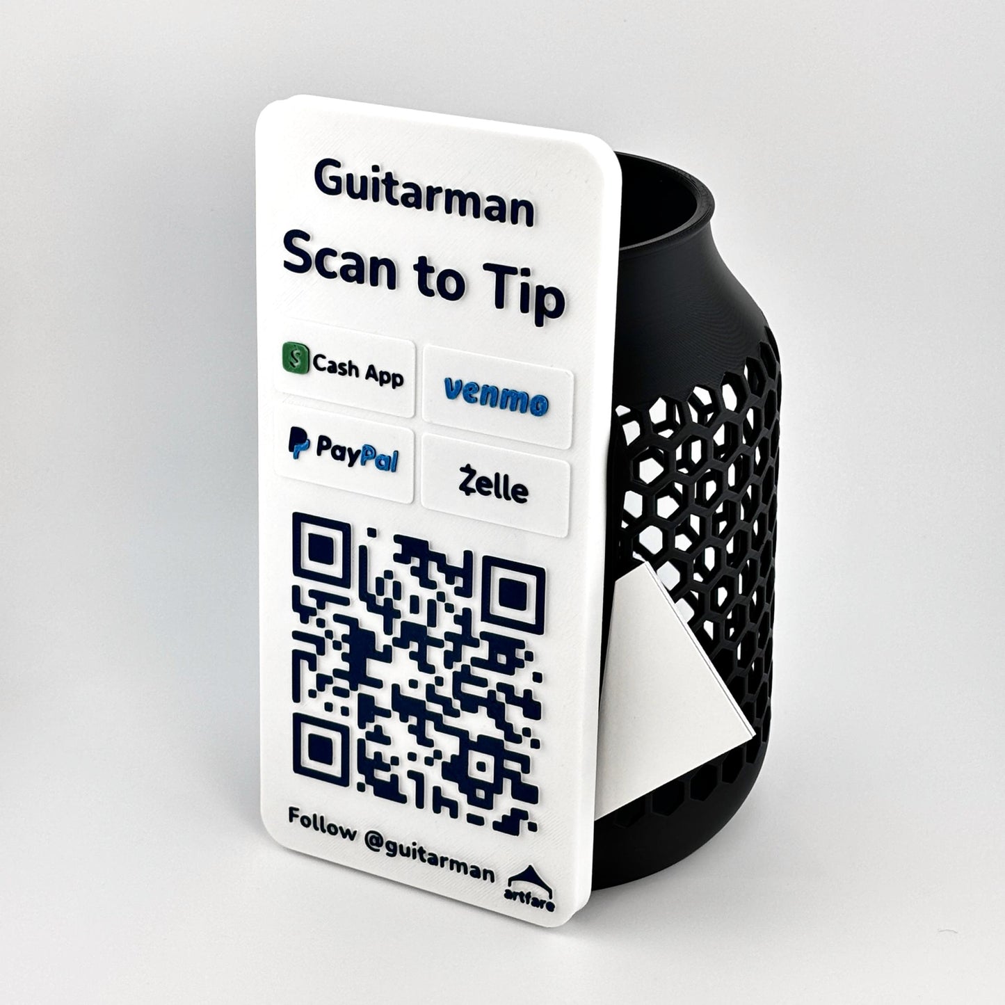 Artfare Tip Jar with QR payment sign front view Venmo Cash App PayPal Zelle