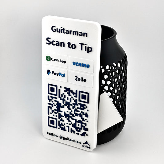 Artfare Tip Jar with QR payment sign front view Venmo Cash App PayPal Zelle