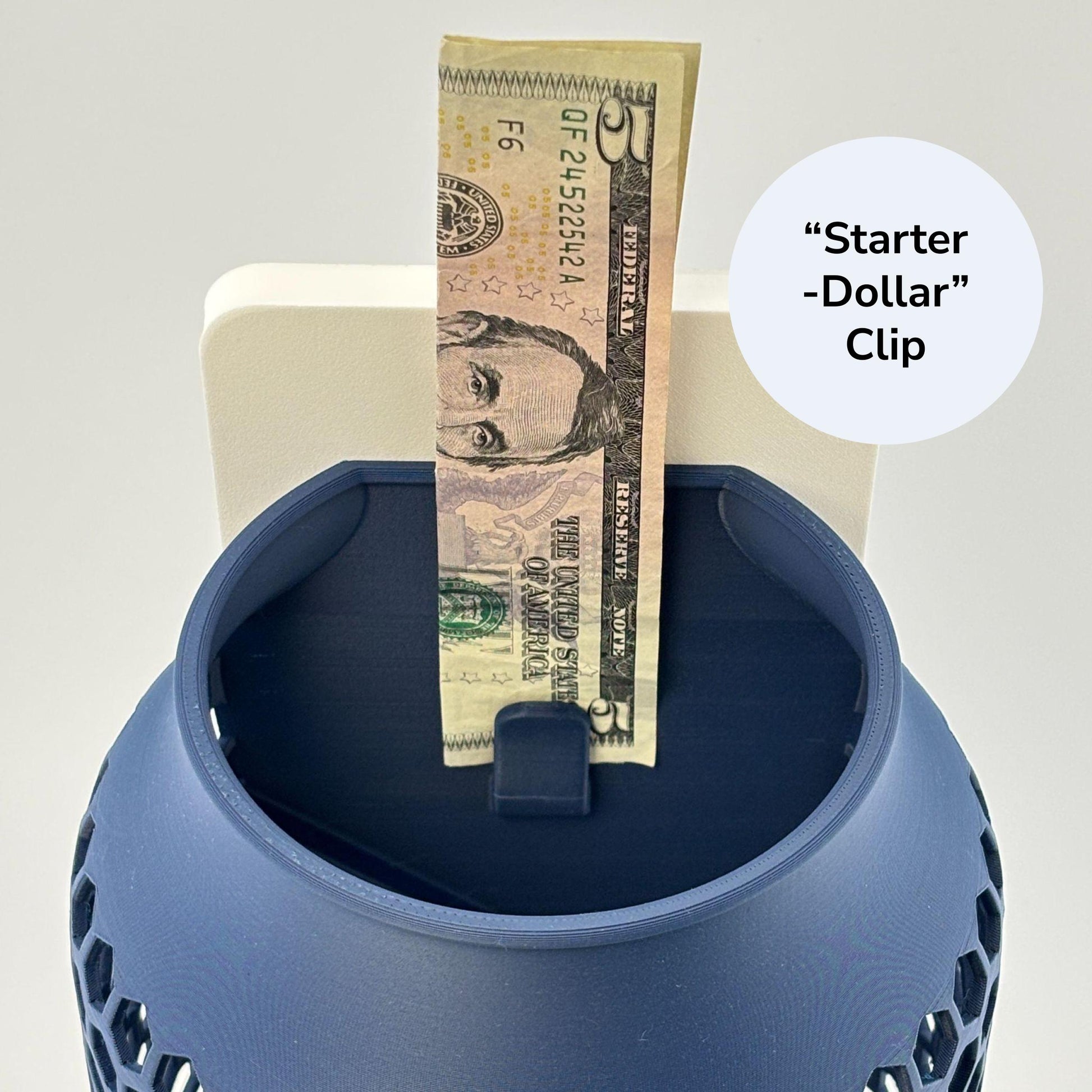 Artfare Tip Jar with QR payment sign showing the interior clip to hold a starter bill
