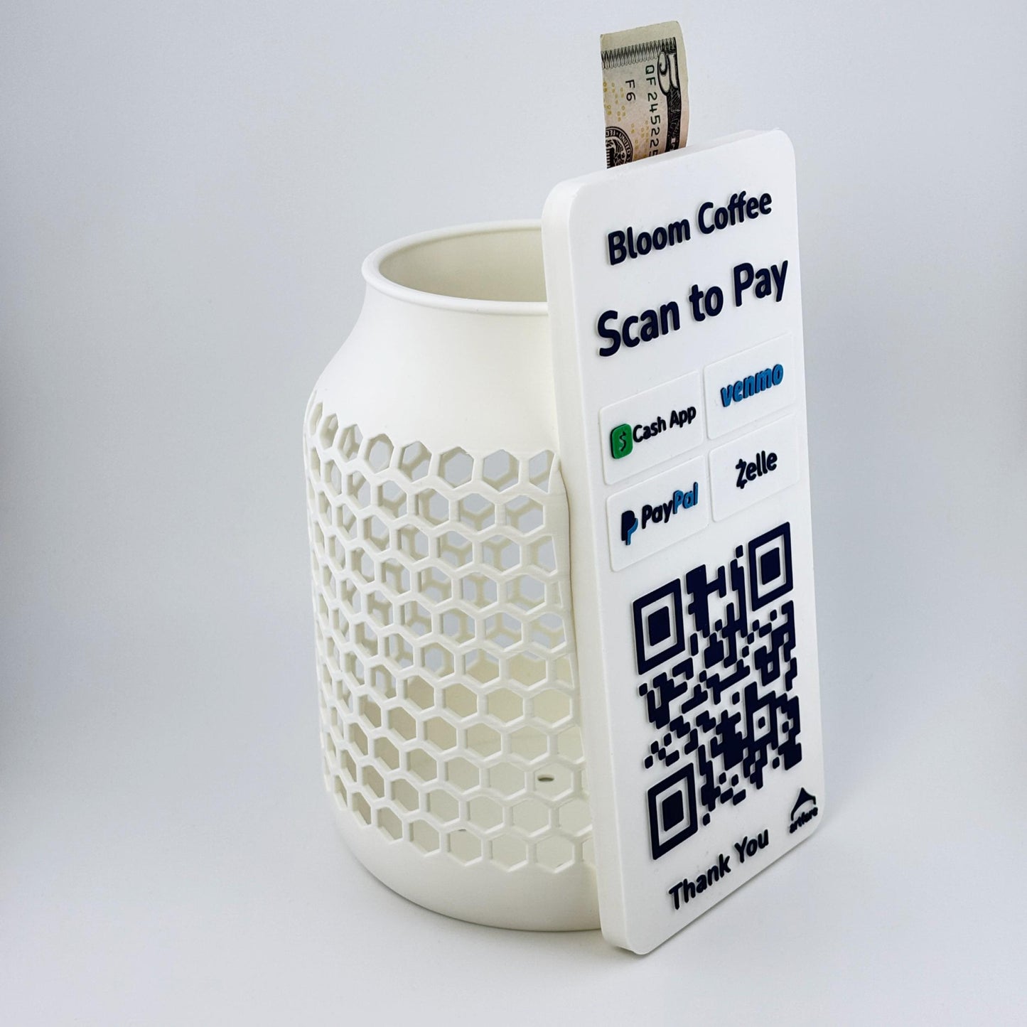Artfare Tip Jar with QR payment sign white version