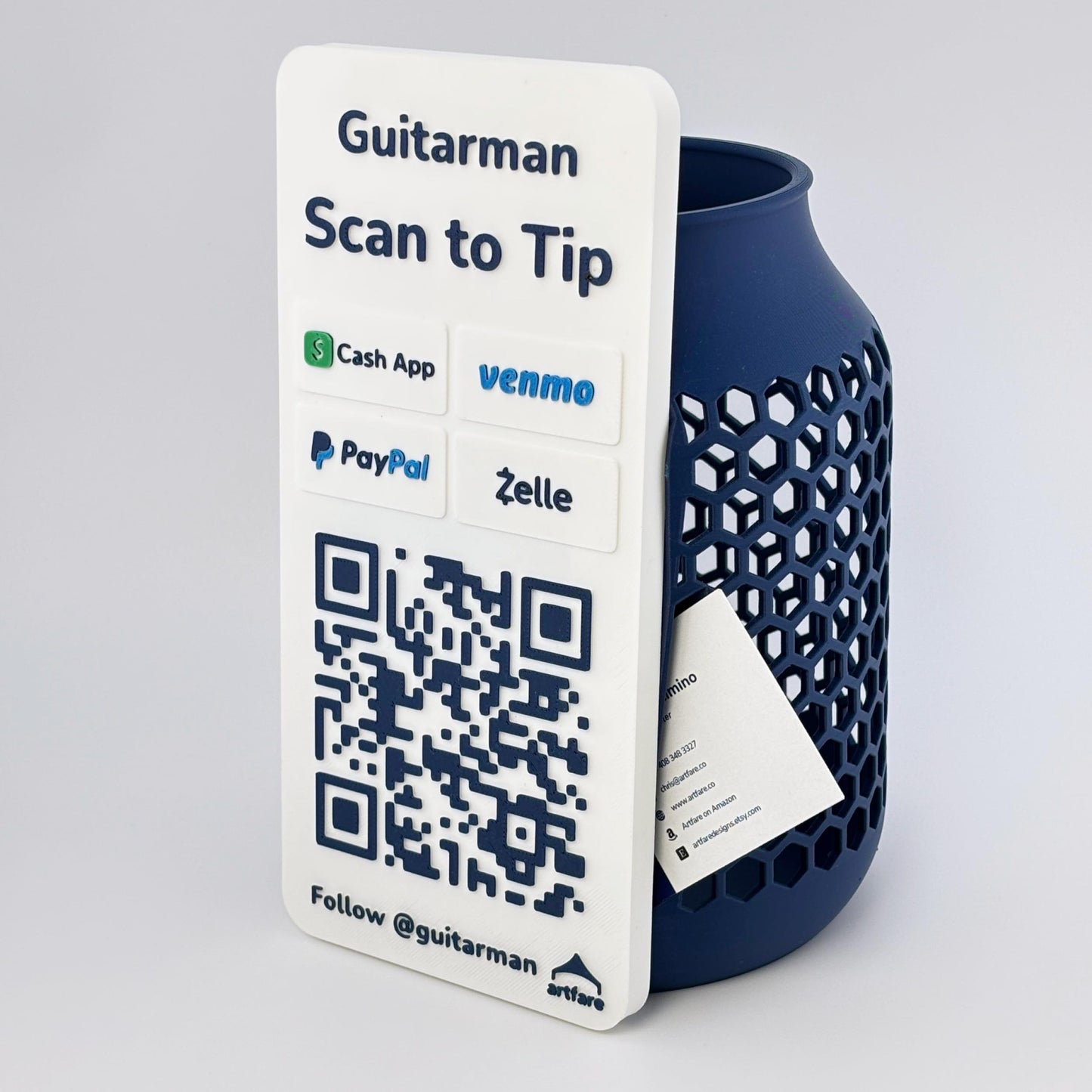 Artfare Tip Jar with QR payment sign navy version