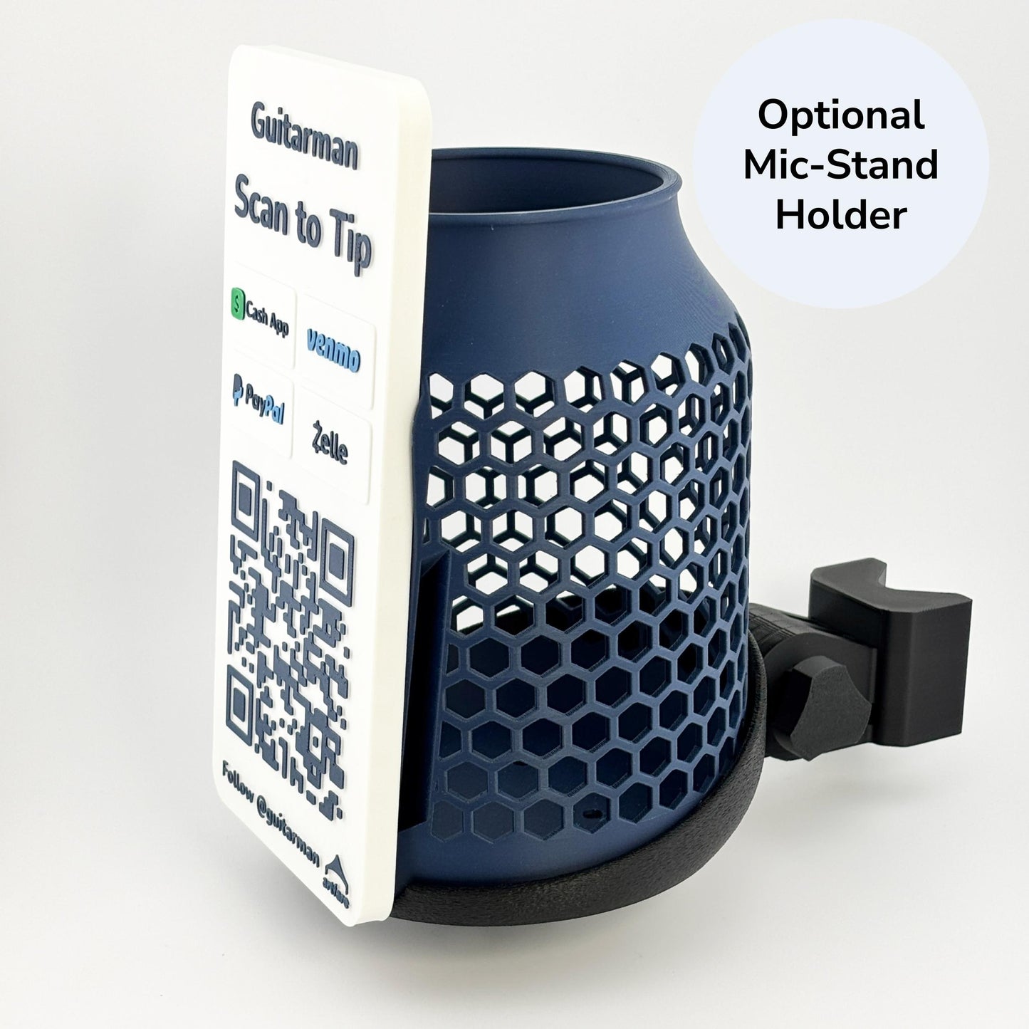 Artfare Tip Jar with QR payment sign handheld for Venmo Cash App PayPal Zelle on mic stand holder