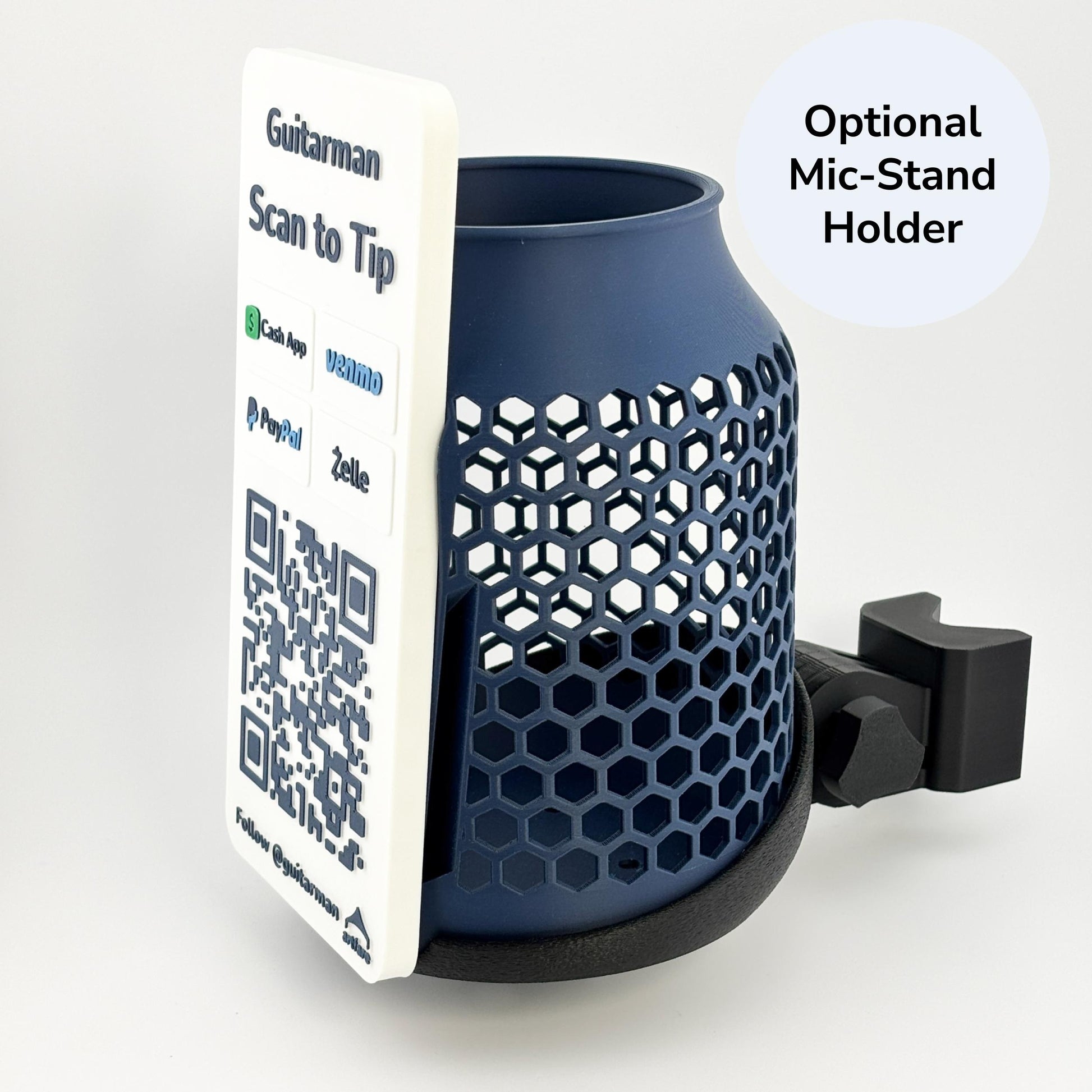 Artfare Tip Jar with QR payment sign handheld for Venmo Cash App PayPal Zelle on mic stand holder