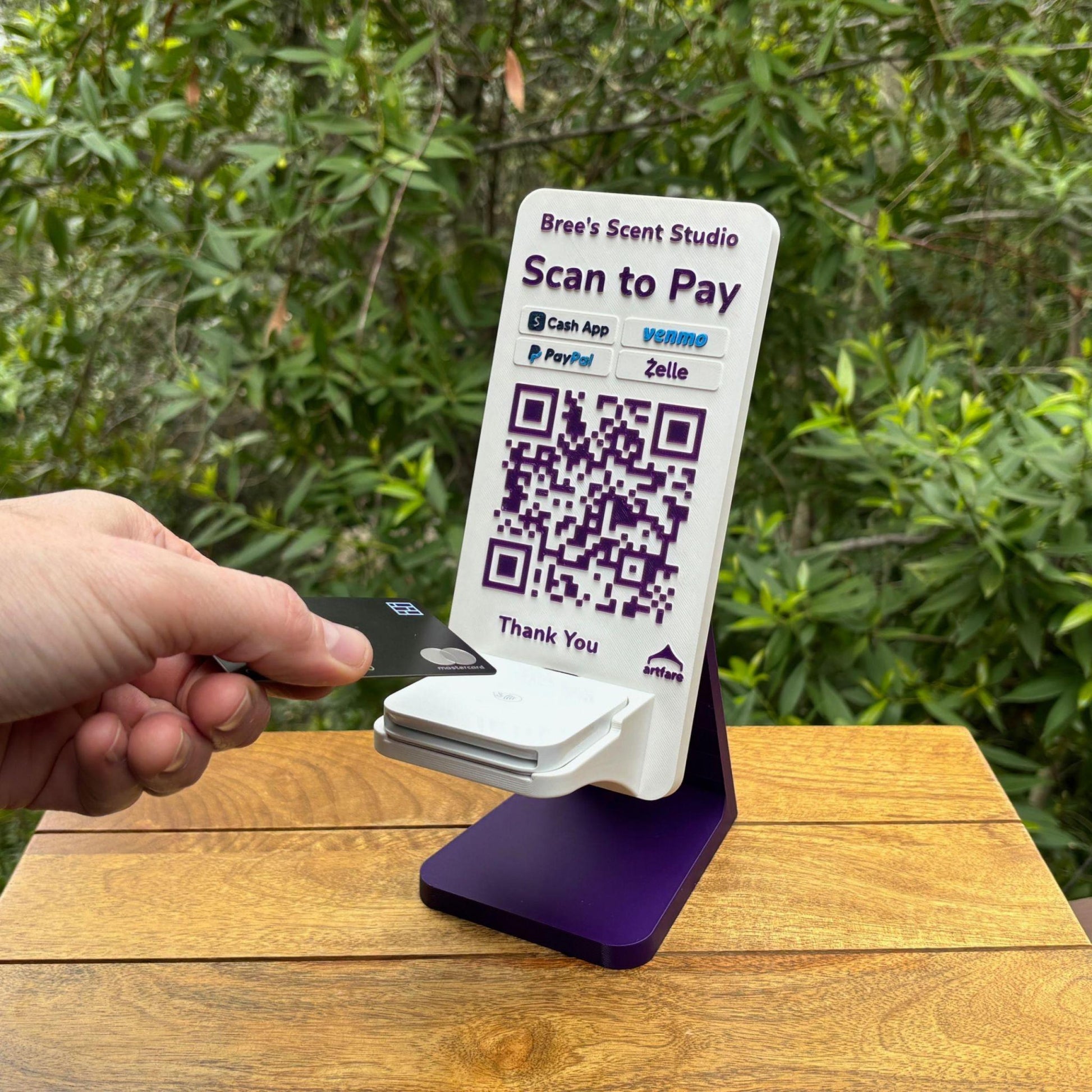 Artfare Ultra Square Purple taking a tap-to-pay card payment 