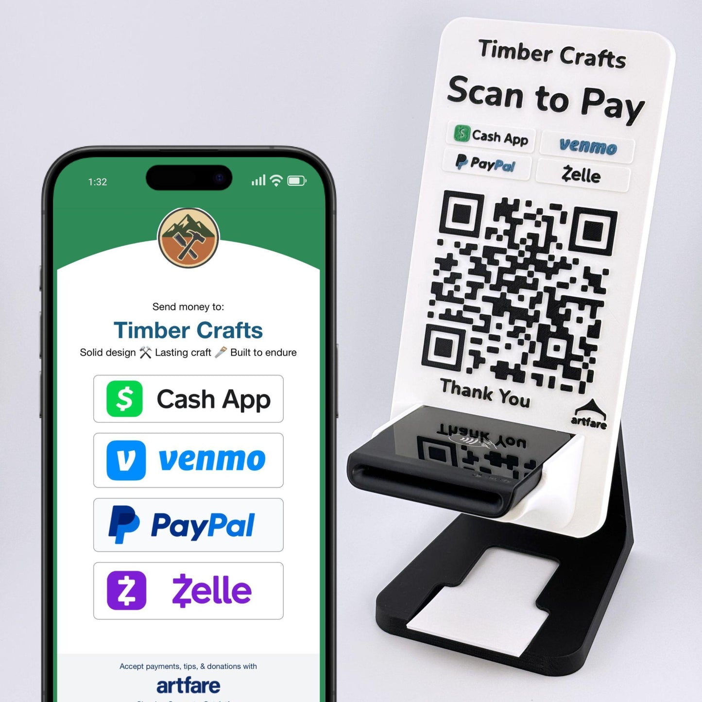Artfare Ultra Shopify card reader holder and QR payment sign for Venmo Cash App PayPal Zelle