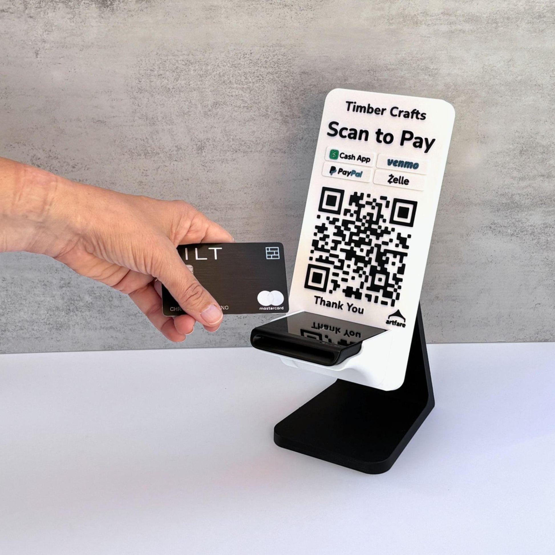 Artfare Ultra Shopify card reader holder taking tap-to-pay card payment