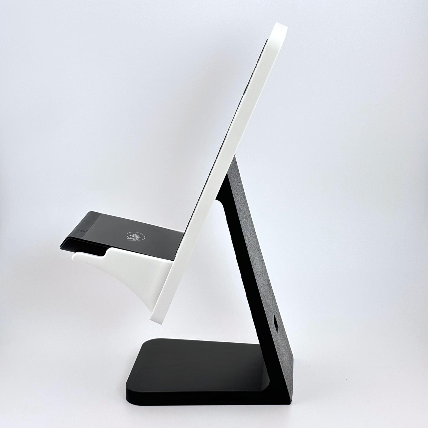 Artfare Ultra QR payment sign with Shopify reader holder side profile