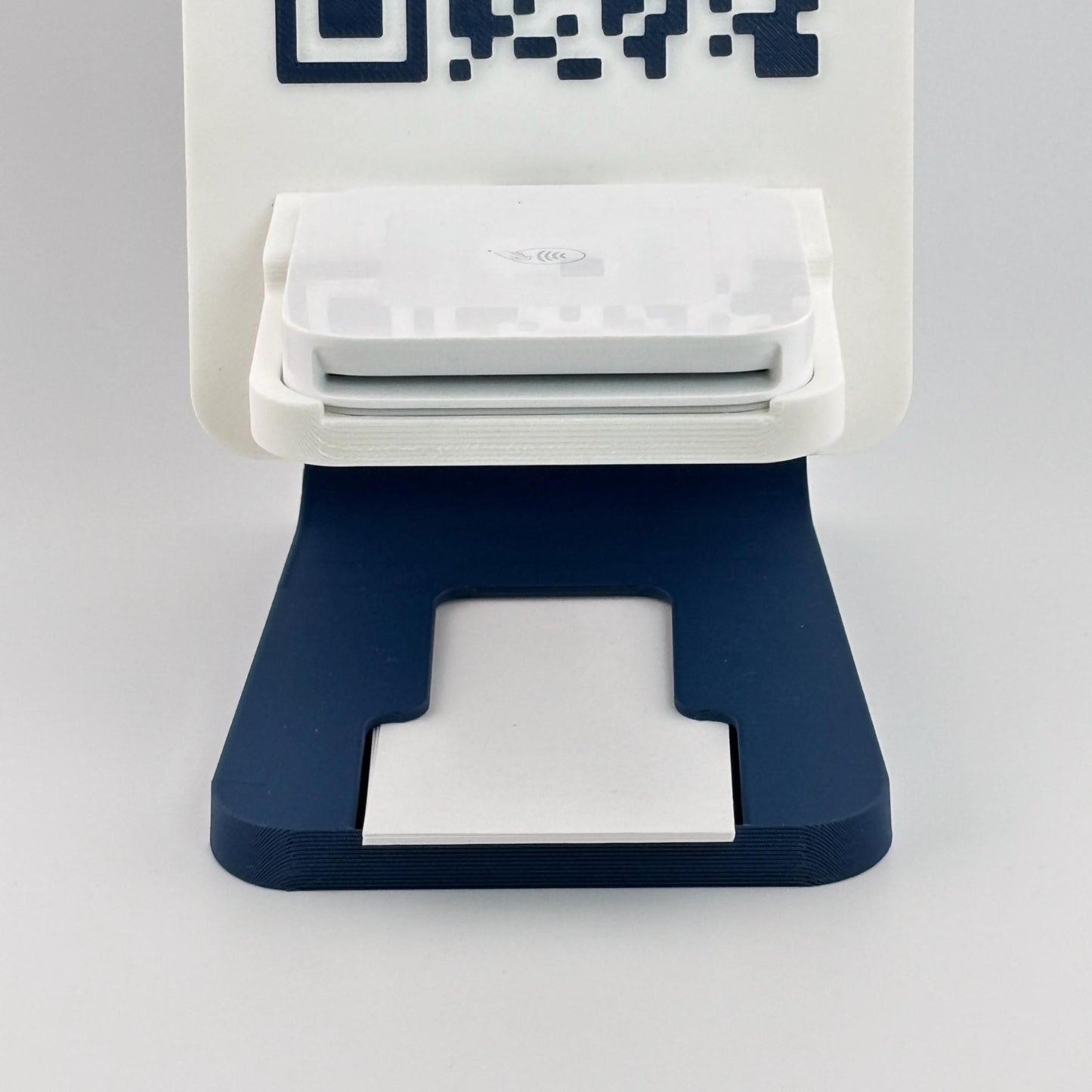 Artfare Ultra QR payment sign with Square reader holder with business card holder close up