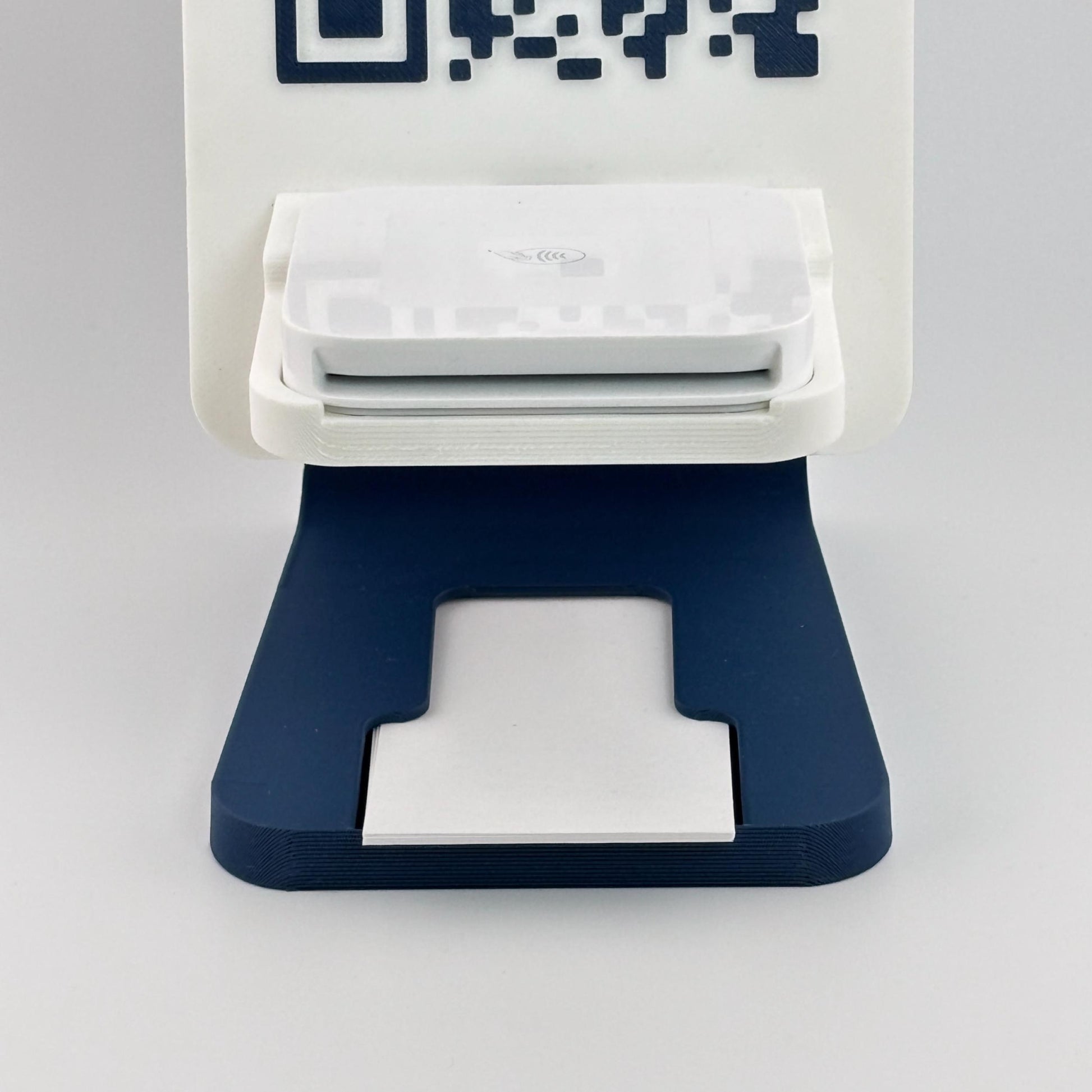 Artfare Ultra QR payment sign with Square reader holder with business card holder close up