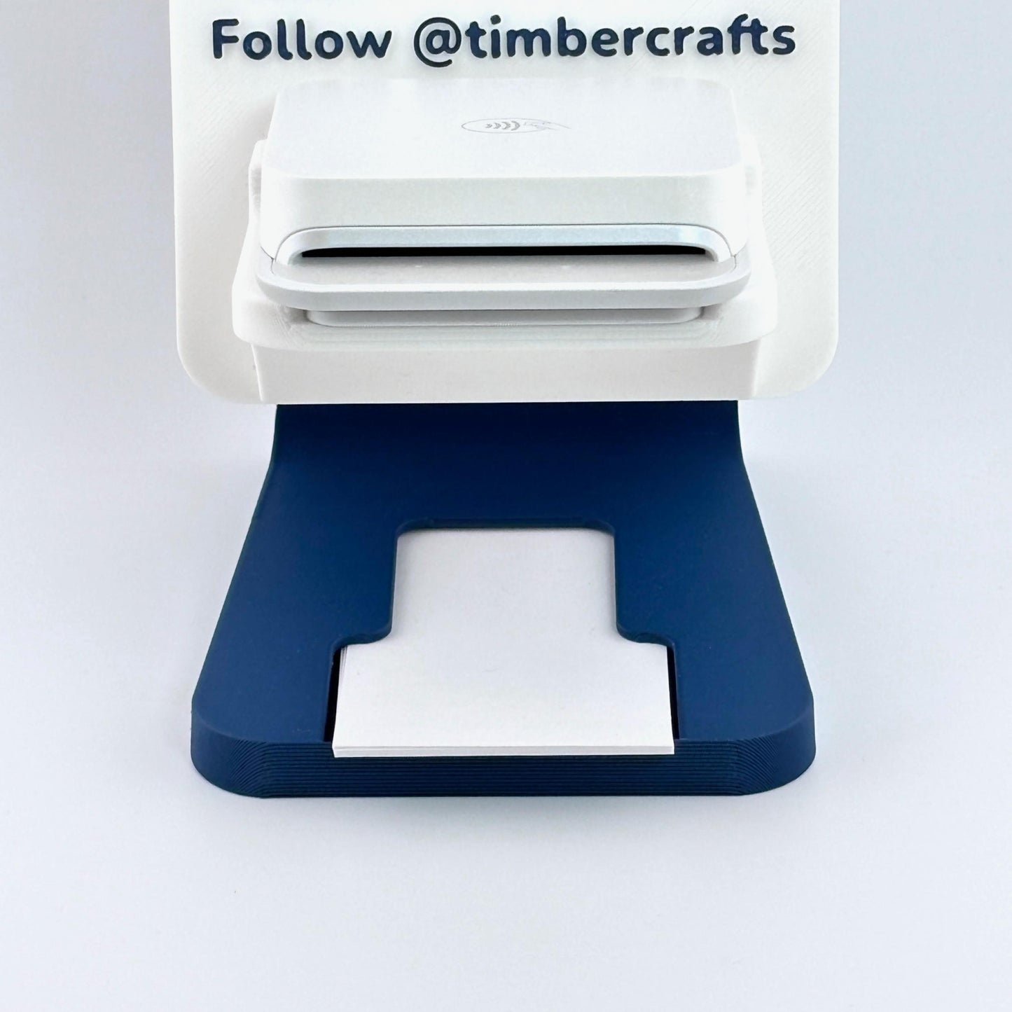 Artfare Ultra QR payment sign with Stripe reader holder front view business card holder close up